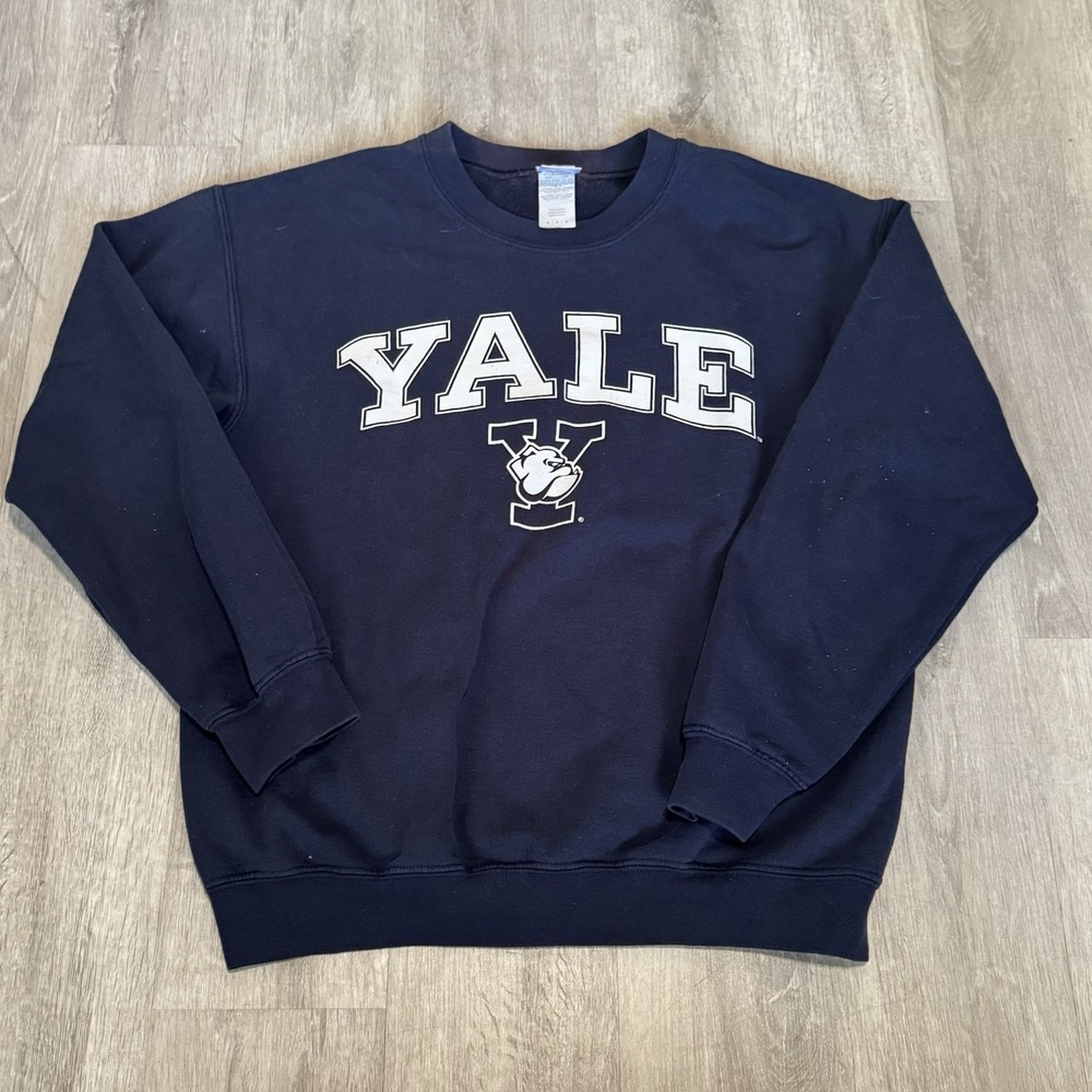 VTG Yale Sweatshirt Mens Blue Crew Neck Pullover Size Medium Campus Colors